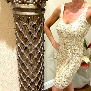 Aiden Cream and Gold Sequin Dress